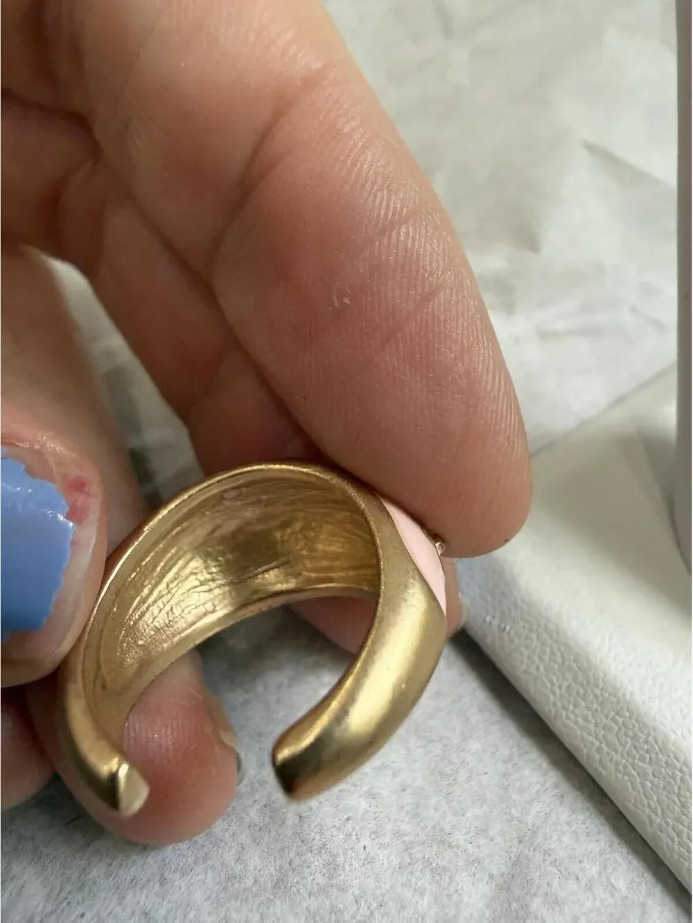 Pink Floral Enamel Dome Ring with White and Gold Accents